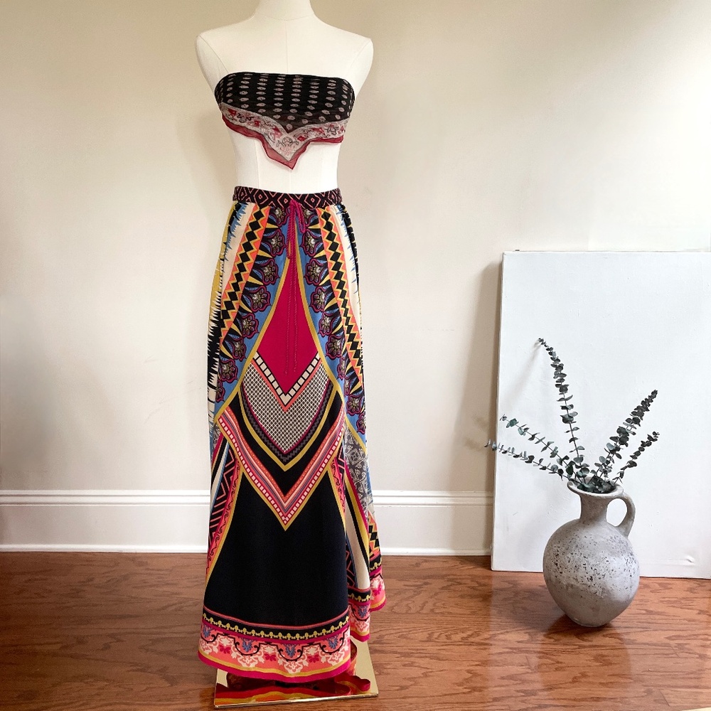 Mix Nouveau Maxi Skirt Womens S Boho Ethnic Vacation Festival Art to Wear Unique